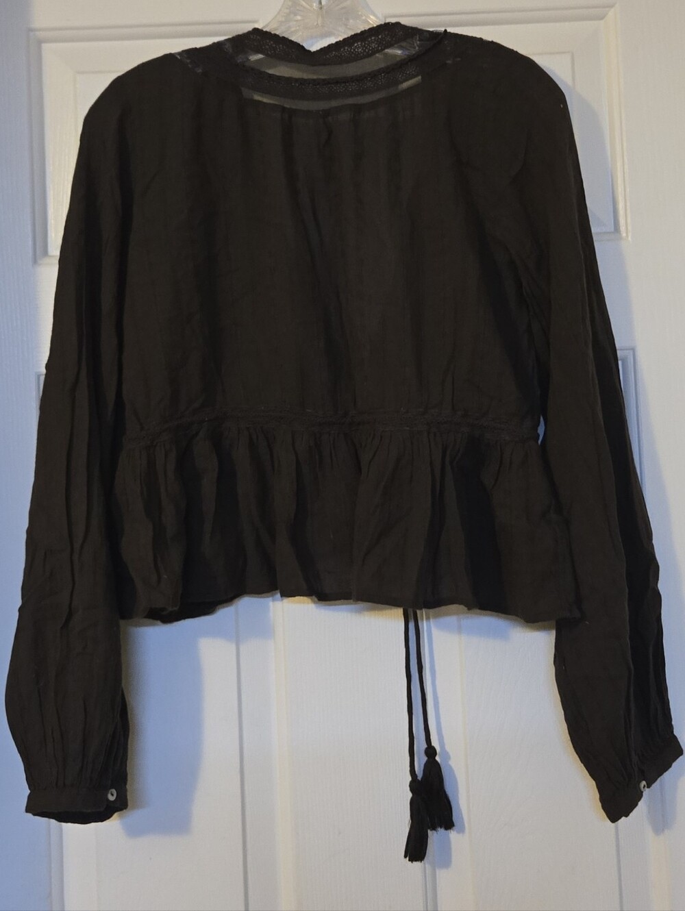 Free People Oberoi Lace-Trim Tie-Front Long Sleeve Blouse - Picture 5 of 6